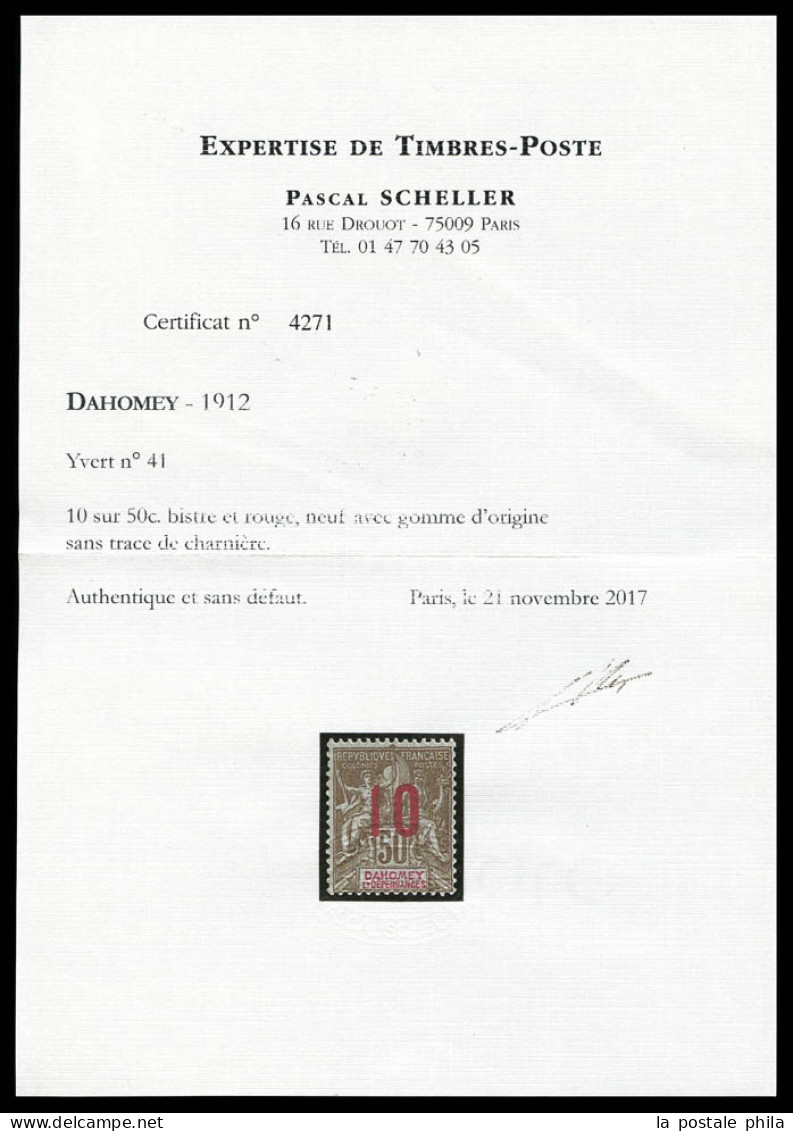 ** N°41, 10 Sur 50c Bistre Et Bleu, Tirage 450 Ex. SUP. R. (signé Brun/certificats)  Qualité: **  Cote: 2700 Euros - Unused Stamps