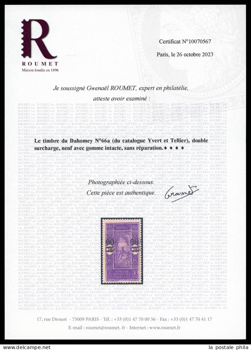 ** N°66a, 60 Sur 75c Violet Et Rose: Double Surcharge. TB (signé/certificat)  Qualité: **  Cote: 350 Euros - Unused Stamps