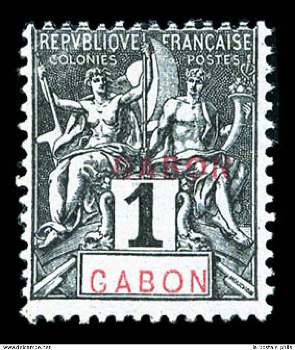 * N°16, 1c Noir Sur Azuré: DOUBLE SURCHARGE GABON, RARE Et SUP (certificat)  Qualité: * - Unused Stamps