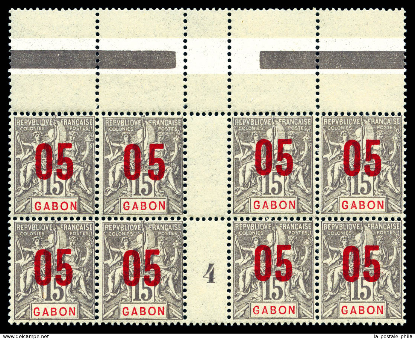 ** N°68/68A, 05 Sur 15c: Chiffres Espacées Tenant à Normaux En Bloc De 8 Millésime '4' Bdf. TTB  Qualité: **  Cote: 155  - Unused Stamps