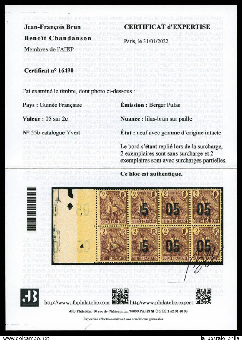 ** N°55b, 05 Sur 2c Lilas Sur Paille: 2 Exemplaires Sans Surcharges Tenant à 2 Exemplaires Avec Surcharges Partielles '5 - Unused Stamps