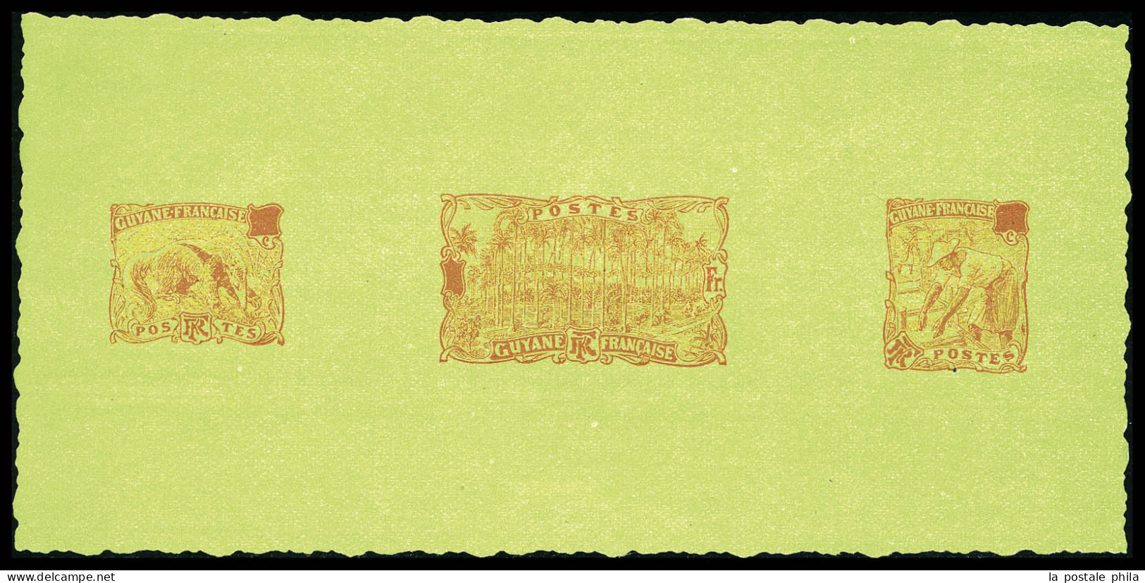 (*) 49 + 55 + 63, épreuve Collective Des 3 Poinçons Sans Faciale En Rouge Sur Papier Vert Dentelé, Tamanoir, Chercheur D - Unused Stamps