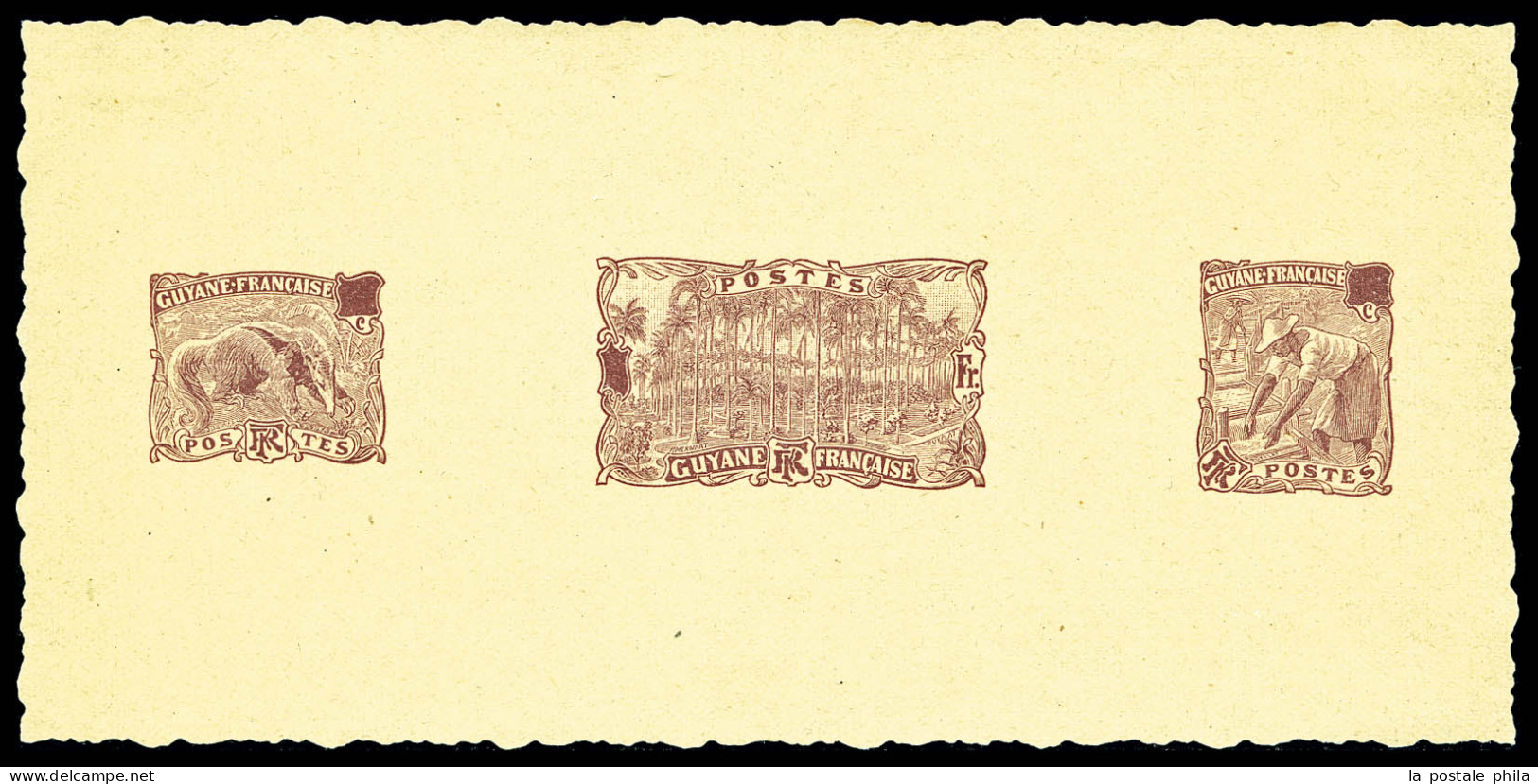 (*) 49 + 55 + 63, épreuve Collective Des 3 Poinçons Sans Faciale En Brun Foncé Sur Papier Crème Dentelé, Tamanoir, Cherc - Unused Stamps