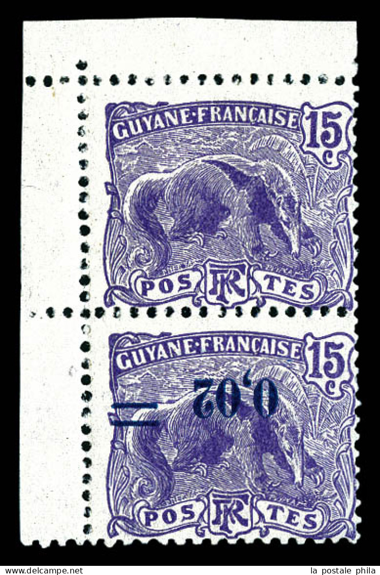 * N°92c, 2c Sur 15c Violet: Surcharge Renversée Tenant à Sans Surcharge En Paire Cdf. SUP  Qualité: *  Cote: 1000 Euros - Unused Stamps