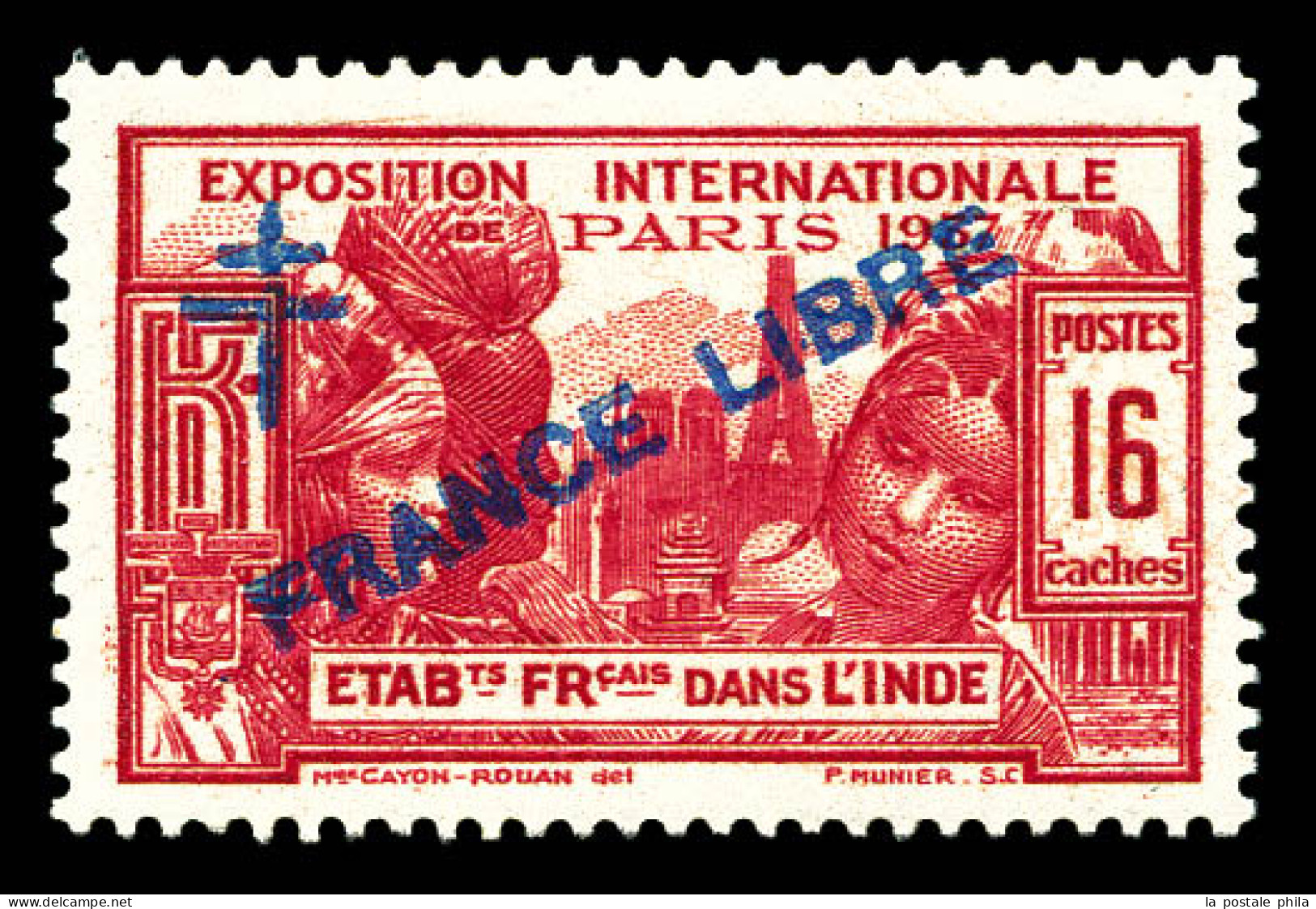 * N°172, FRANCE LIBRE, 16 Ca Rose-carminé, Quasi **, Fraîcheur Postale. SUP. R.R. (certificat)  Qualité: *  Cote: 1600 E - Unused Stamps