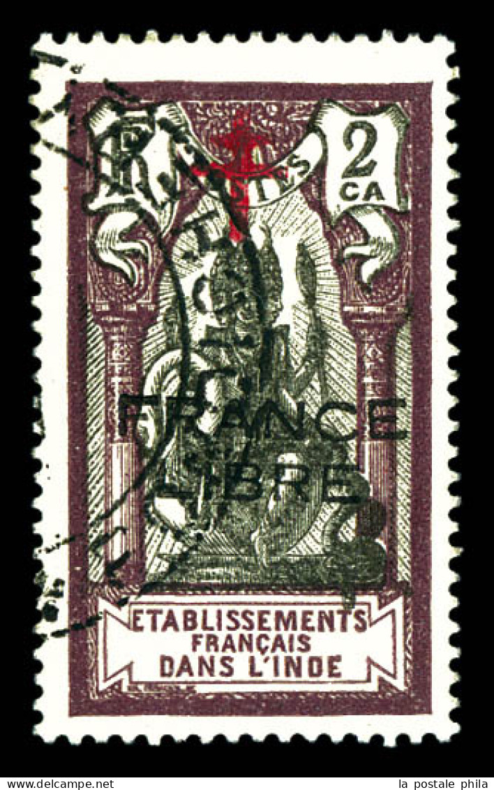 O N°177b, France-Libre, Surcharge Noire. SUP (certificat)  Qualité: Oblitéré  Cote: 450 Euros - Used Stamps