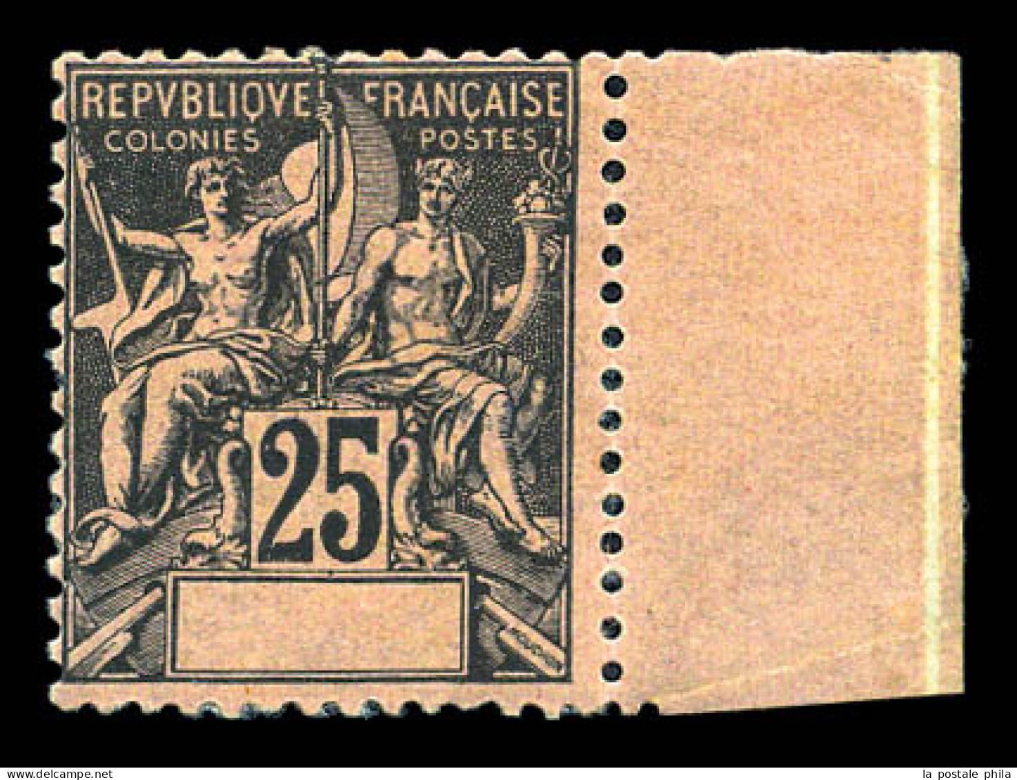 * N°10a, 25c Noir Sur Rose, SANS LEGENDE 'INDO-CHINE', Bord De Feuille Latéral. SUPERBE. R.R.R. (signé Brun/certificats) - Unused Stamps