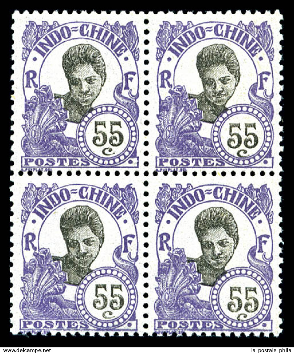 ** N°121A, 55c Violet, Surcharge Absente En Bloc De Quatre, SUP (certificat)  Qualité: **  Cote: 1000 Euros - Unused Stamps