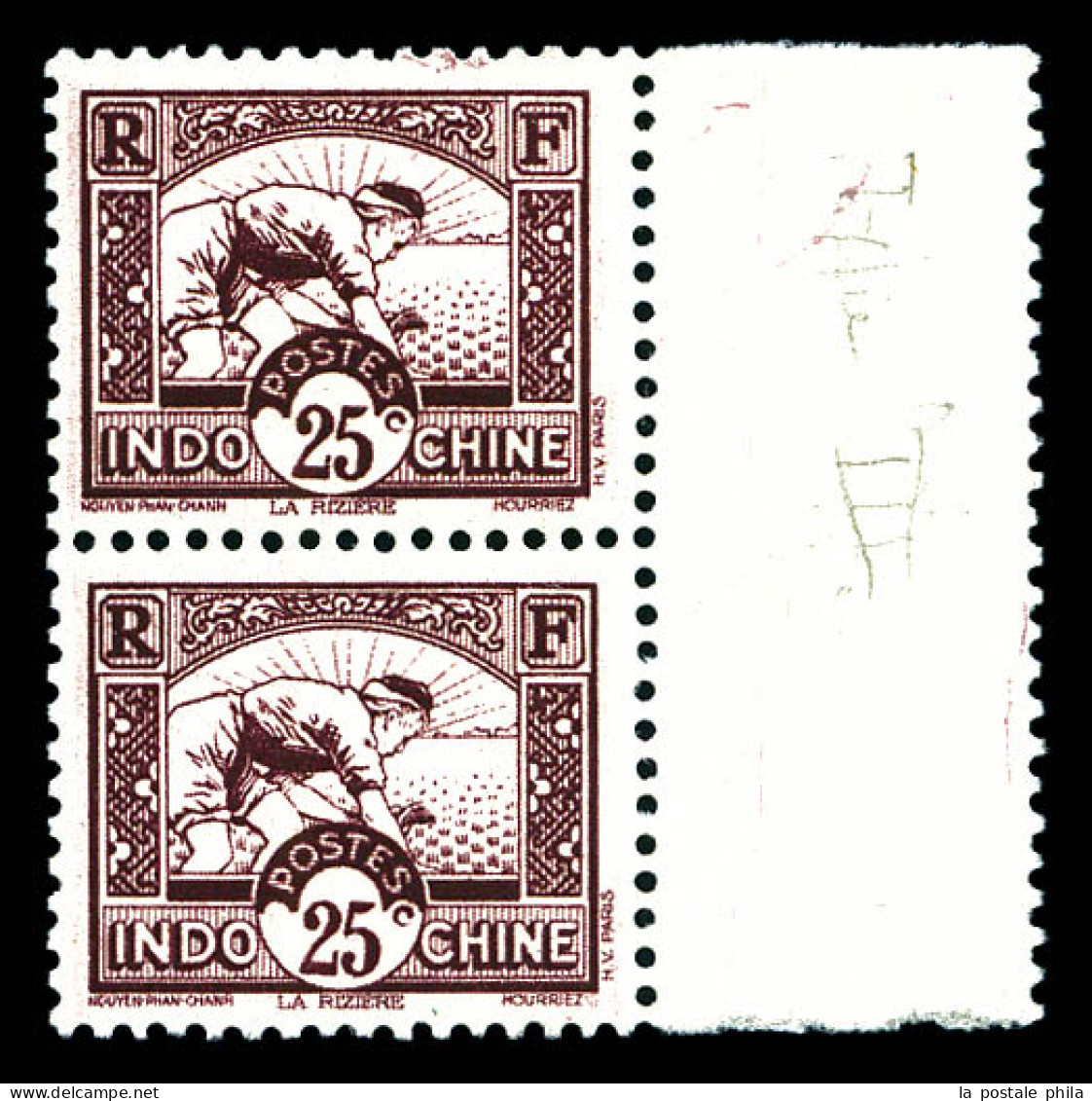 ** N°165b, Rizière: 25c Lilas Type III En Paire Bdf, FRAICHEUR POSTALE, SUP (certificat)  Qualité: **  Cote: 260 Euros - Unused Stamps