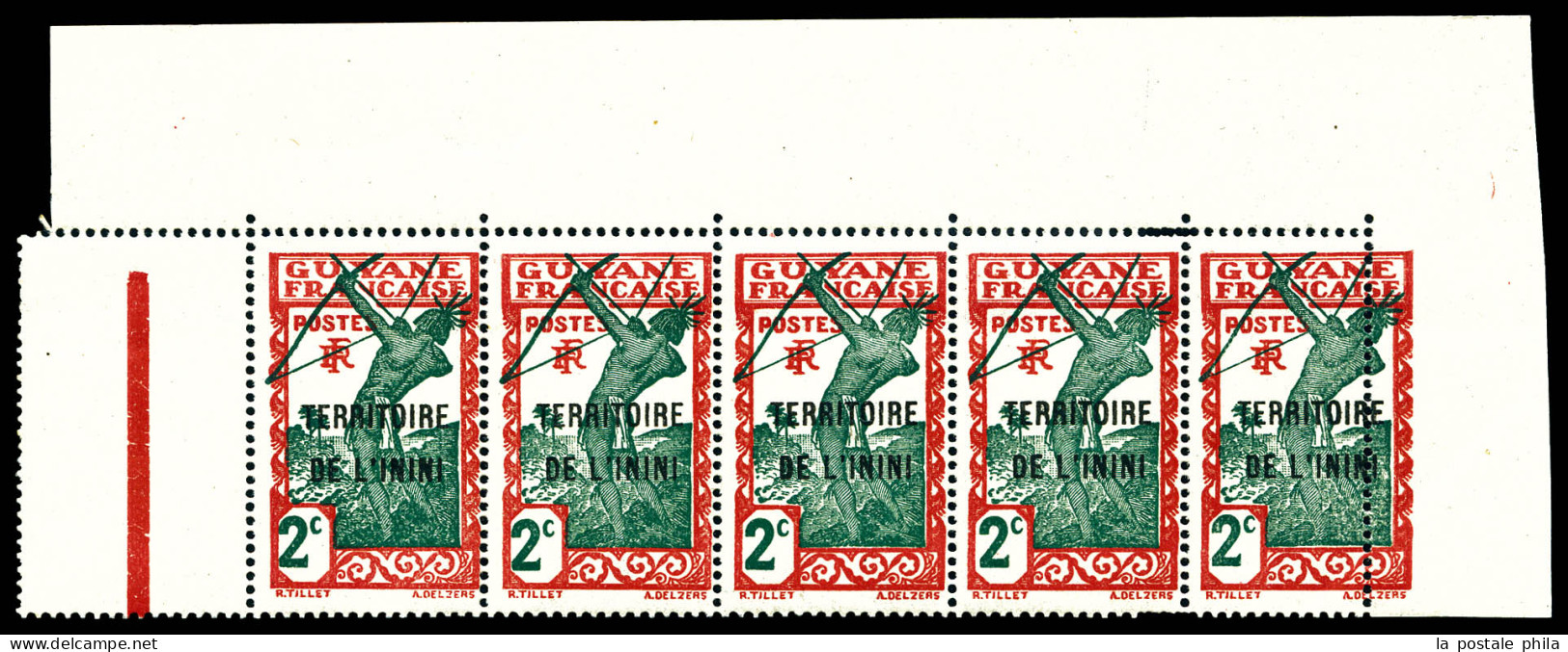 ** N°2, 2c Rouge Et Vert: Piquage Décalé Tenant à Normaux En Bande De 5 Cdf. SUP (certificat)  Qualité: ** - Unused Stamps