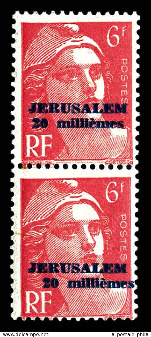 ** JERUSALEM N°3aa, Gandon Avec Variété Surcharge Déplacée Tenant à Normal. SUP. R.R. (certificat)  Qualité: **  Cote: 1 - Autres & Non Classés