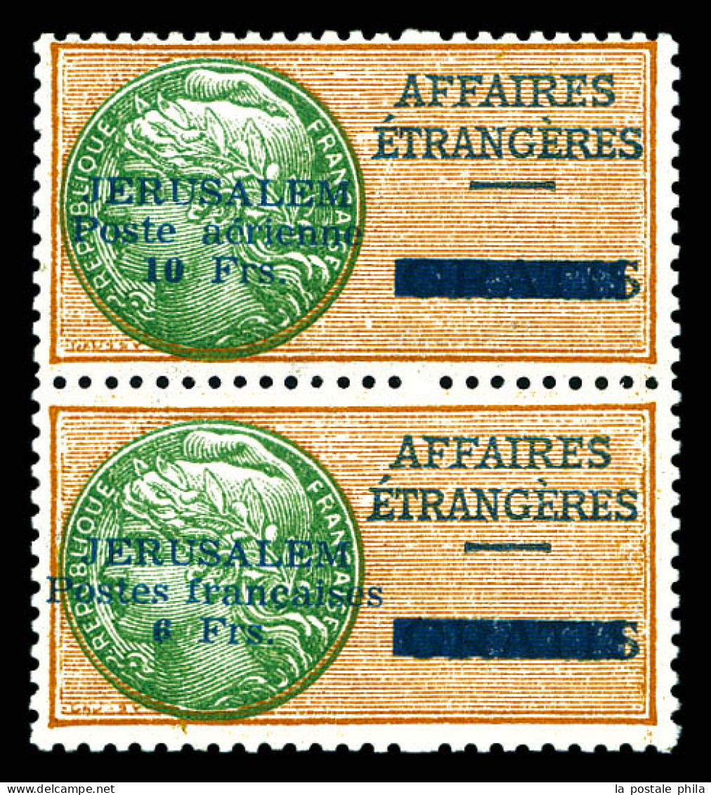 ** JERUSALEM N°1a, 10f Orange Et Vert Tenant à 6f Orange Et Vert (Poste N°1), Quasi **, Fraîcheur Postale, 15 Paires émi - Autres & Non Classés