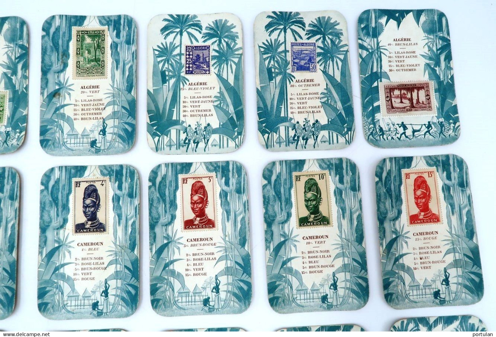 Jeu philatélique 1938 timbres Guinée Madagascar Réunion Côte d'Ivoire Algérie Cameroun Mauritanie Dahomey