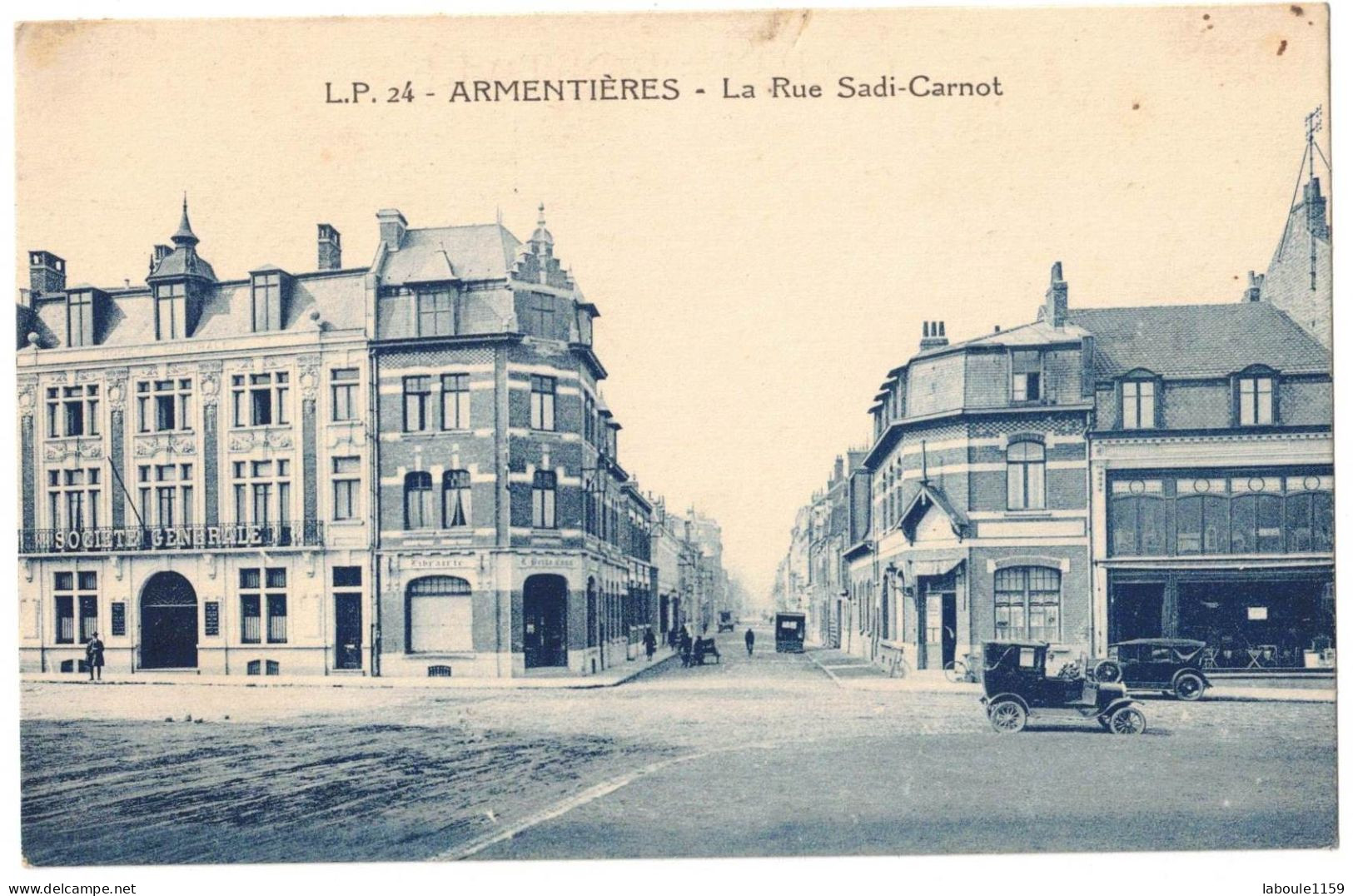 NORD ARMENTIERES : LA RUE SADI CARNOT - PLAN AVEC ANCIENNES VOITURE - CIRCULEE EN 1925 - Armentieres