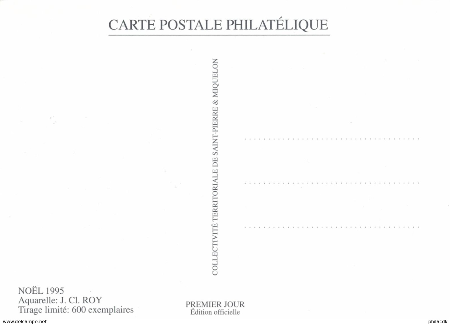 SAINT PIERRE ET MIQUELON - CARTE MAXIMUM NOEL OBLITEREE DU 22 NOVEMBRE 1995 - Maximum Cards