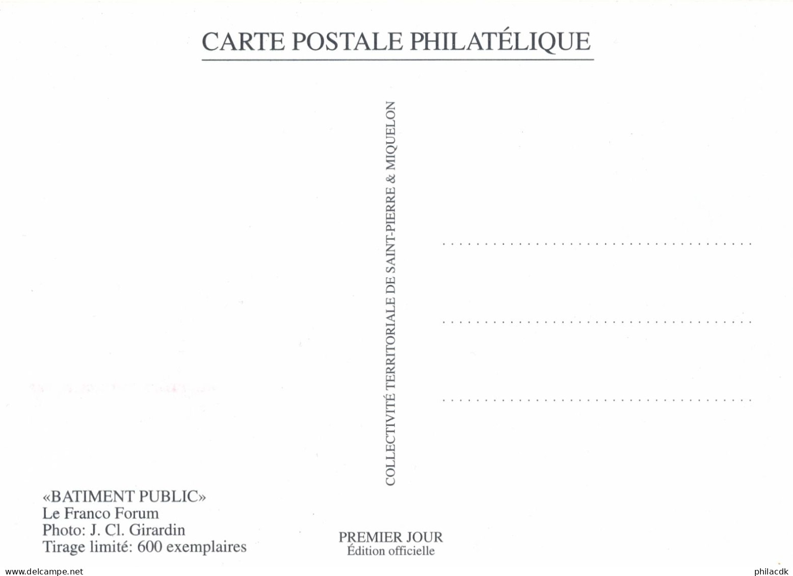 SAINT PIERRE ET MIQUELON - CARTE MAXIMUM LE FRANCOFORUM OBLITEREE DU 4 OCTOBRE 1995 - Cartoline Maximum