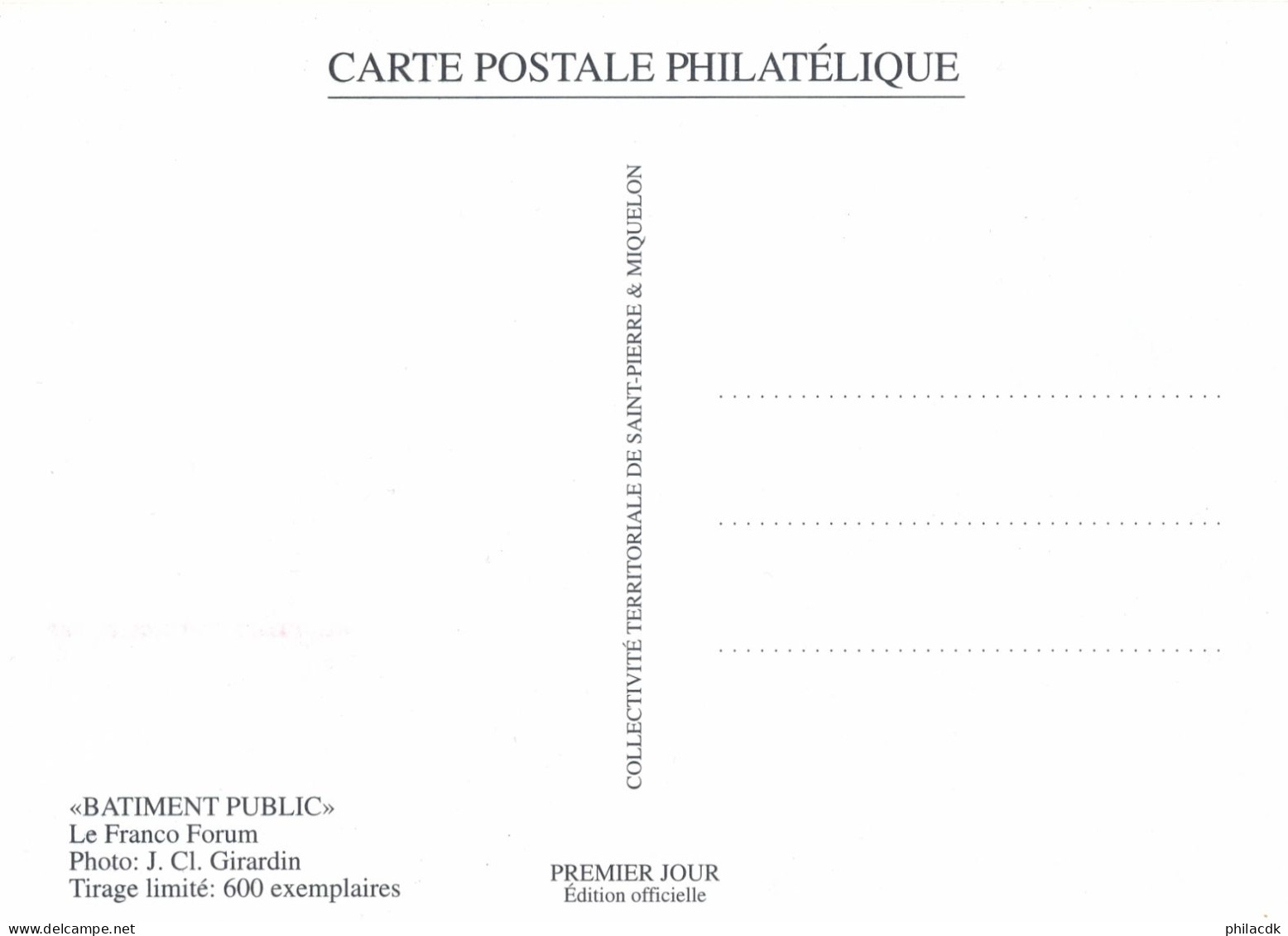 SAINT PIERRE ET MIQUELON - CARTE MAXIMUM LE FRANCOFORUM OBLITEREE DU 4 OCTOBRE 1995 - Maximum Cards