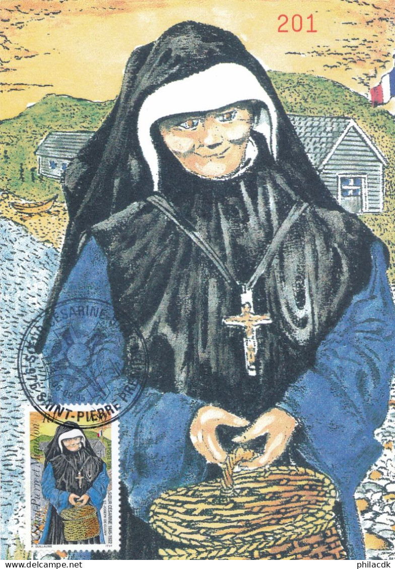 SAINT PIERRE ET MIQUELON - CARTE MAXIMUM SOEUR CESARINE OBLITEREE DU 6 SEPTEMBRE 1995 - Maximum Cards