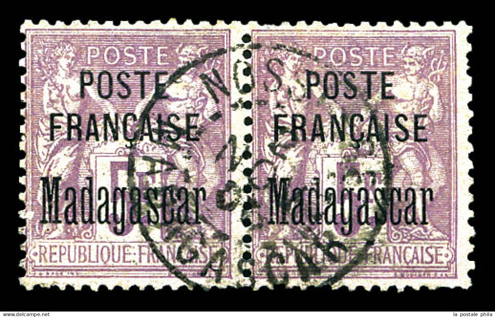 O N°22, 5f Violet En Paire Obl Càd Centrale. SUP  Qualité: Oblitéré  Cote: 280 Euros - Used Stamps