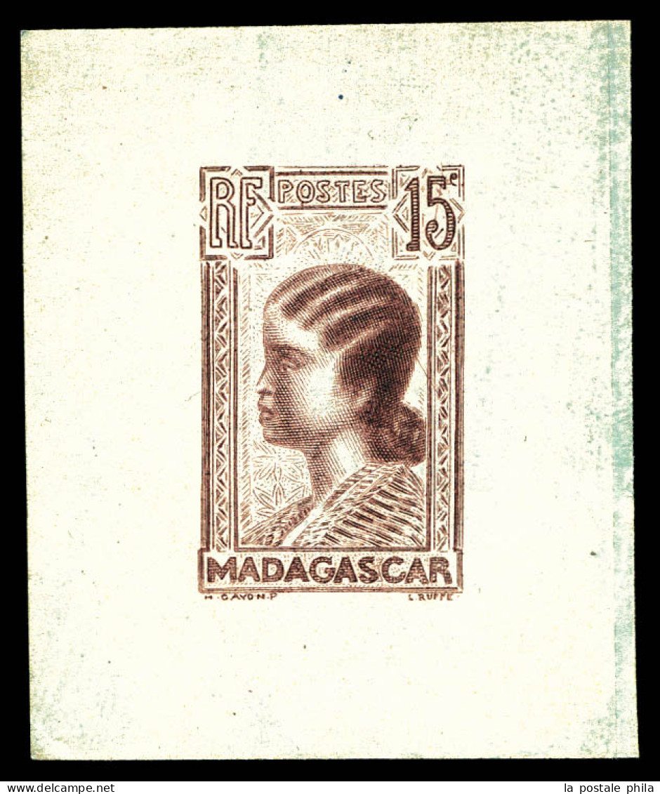 (*) N°166, Type Non Adopté Vertical 15c. Femme Malgache ,épreuve D'artiste En Noir D'artiste En Brun.  Qualité: (*) - Neufs