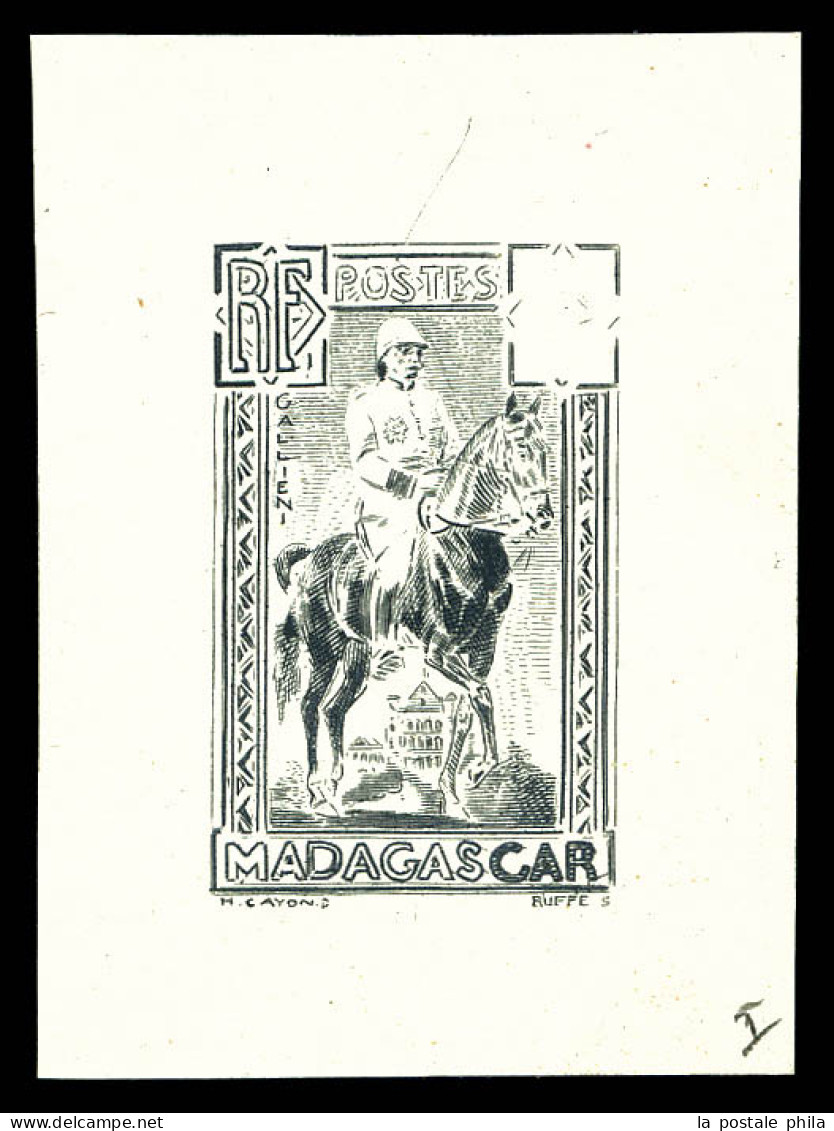 (*) N°184, Galliéni, Type Non Adopté (tête à Droite), Poinçon Sans Faciale, épreuve D'artiste En Noir. SUP (certificat)  - Unused Stamps