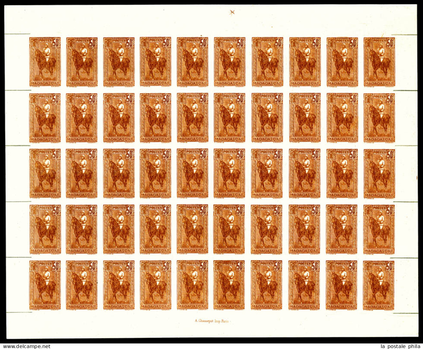 ** N°184, 50c Général Galliéni: NON DENTELE En Feuille Complète De 50 Exemplaires. SUP (certificat)  Qualité: ** - Unused Stamps