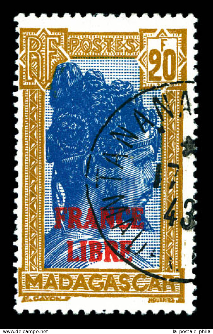 O N°255A, 20f Bistre Et Bleu Surchargé 'FRANCE LIBRE'. SUP (certificat)  Qualité: Oblitéré  Cote: 1300 Euros - Used Stamps