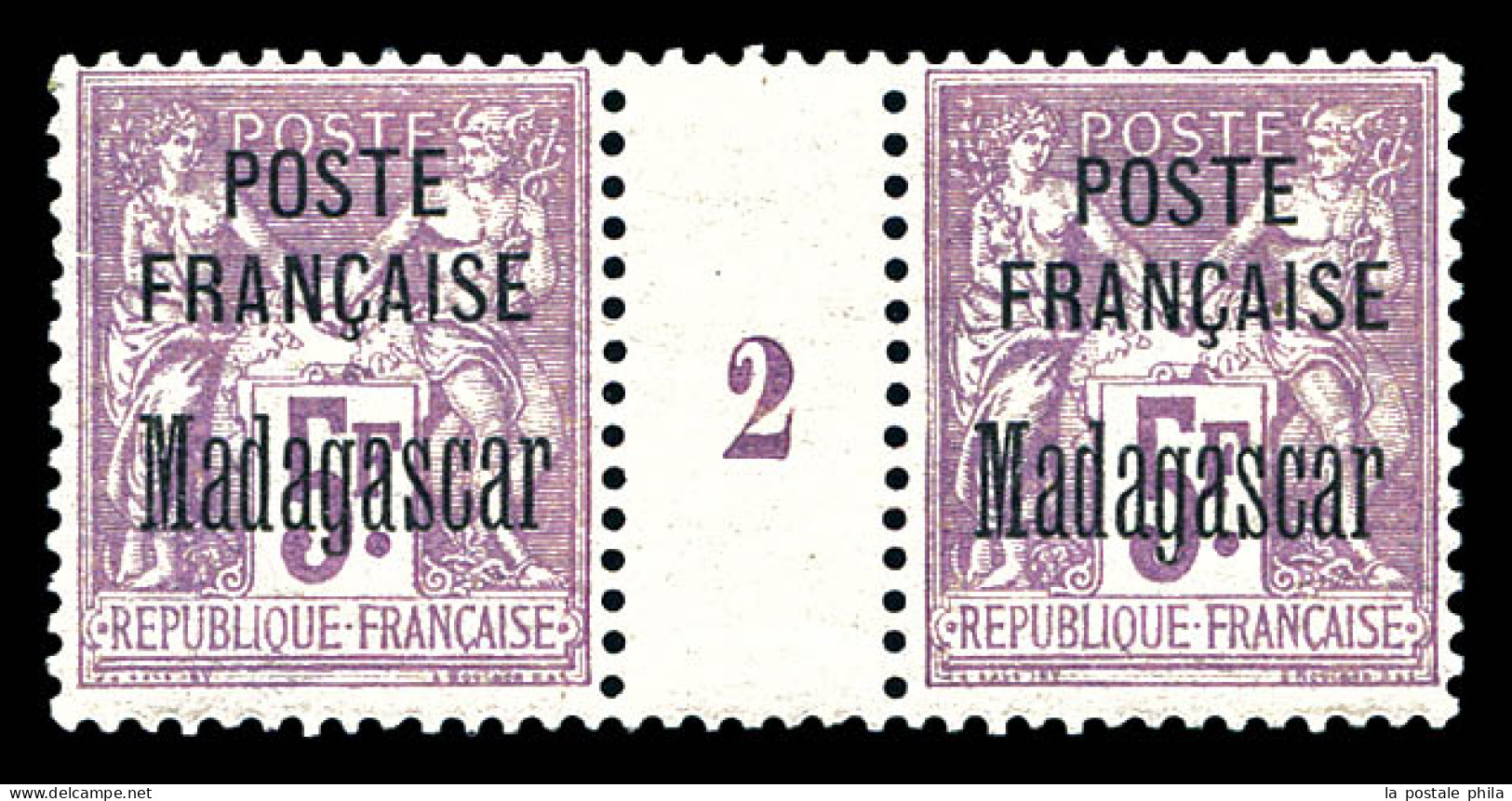 ** N°22, 5f Violet En Paire Millésime '2' (1ex * Quasi**). SUP (certificat)  Qualité: ** - Unused Stamps