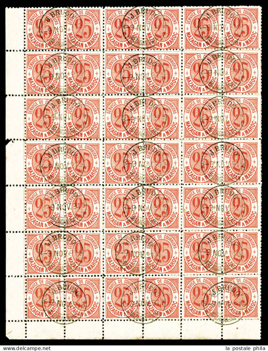 O N°44, Mazagan A Marrakech, 25c Rouge Surcharge Noire, Bloc De 42 Exemplaires Bdf Obl Càd J.Brudo Du 9 Nov 1891. TTB (c - Sellos Locales