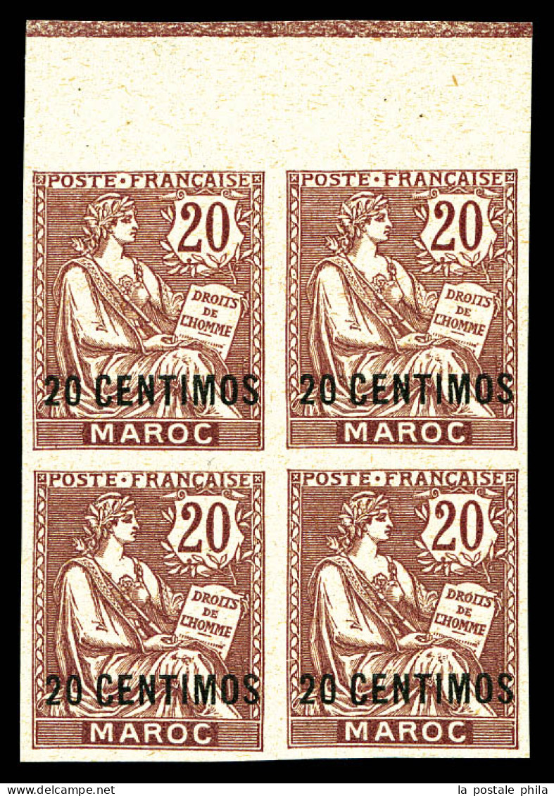 (*) N°13a, 20c Sur 20c Brun-lilas, Bloc De Quatre Non Dentelé, Haut De Feuille. SUP (certificats)  Qualité: (*)  Cote: 1 - Unused Stamps