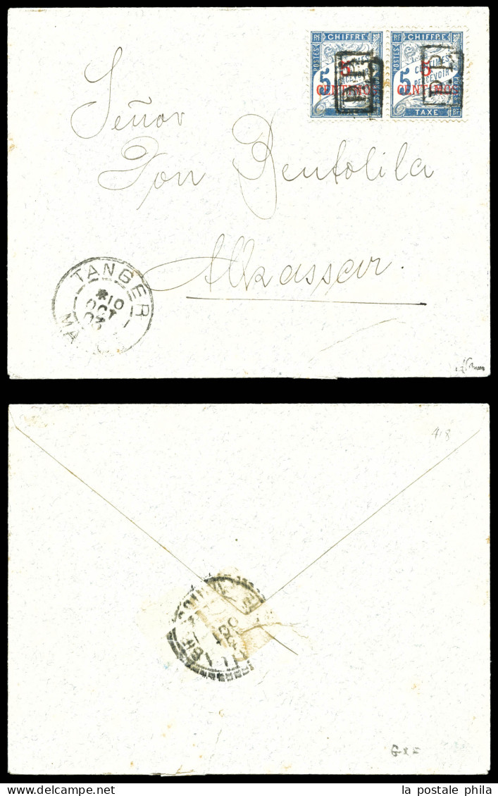 O N°18/b, 5c Sur 5 C Bleu, Paire Dont 1 Exemplaire Double Surcharge 'PP' Sur Lettre De Tanger Le 10 Oct 1903 Pour El Ksa - Covers & Documents