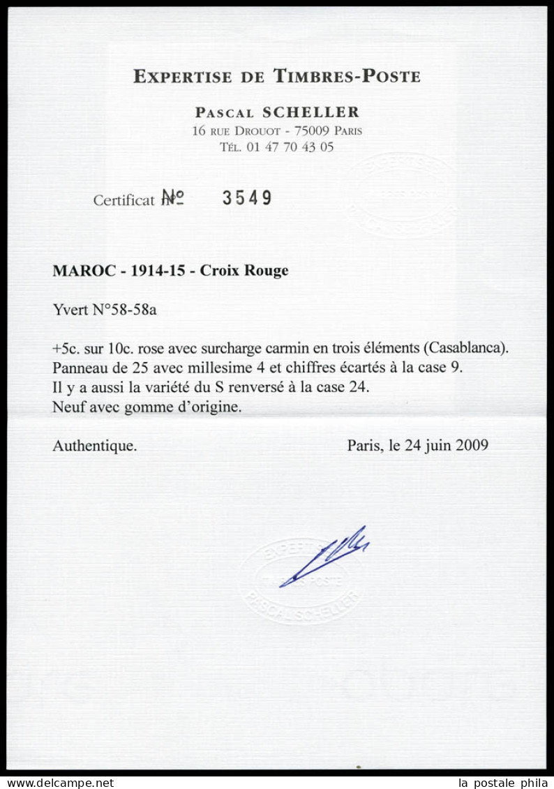 ** N°58/a/c, +5c Sur 10c Rose Avec Surcharge Carmin: Variétés Chiffres écartés (case 9), Et S Renversé (case 24) Tenant - Ongebruikt