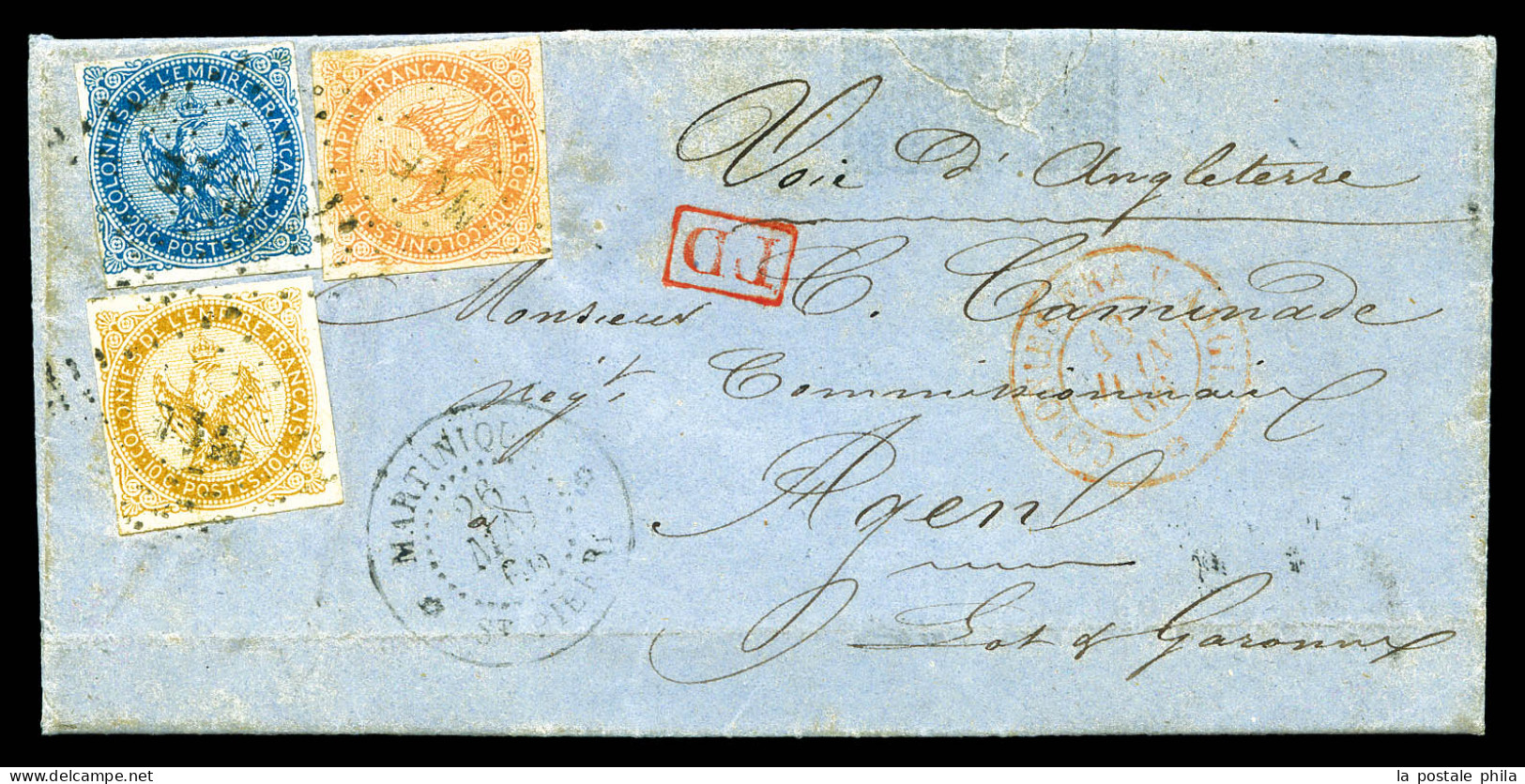 O Affranchissement Tricolore (Aigle N°3, 4 Et 5), Tarif Martinique-France Par Voie Anglaise Sur Lettre De ST PIERRE Le 2 - Covers & Documents