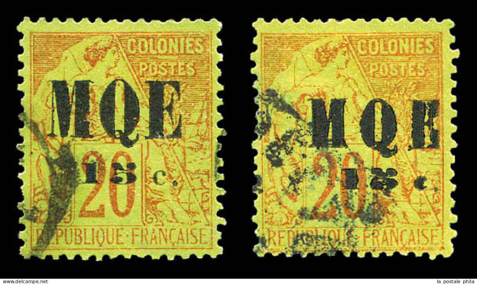 O N°2/2A, 15c Sur 20c Brique Sur Vert: Type I Et Type II, Les 2 Exemplaires TB (certificat)  Qualité: Oblitéré  Cote: 47 - Used Stamps