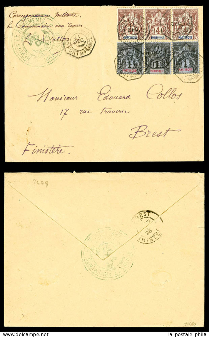 O Correspondance Militaire: 1c Noir Sur Azuré X 3ex + 4c Lilas-brun Sur Gris X 3ex Obl Càd Octogonal Corr D'Armée/Fort D - Storia Postale