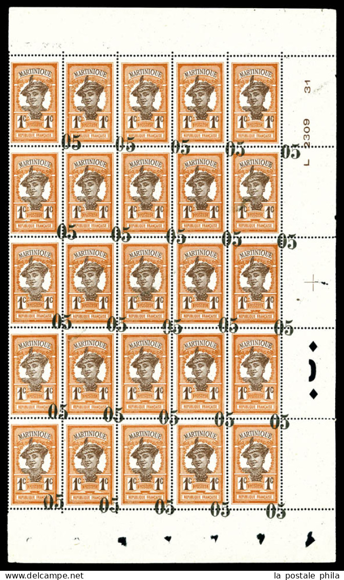 ** N°83, Surcharge Très Déplacée Sur Panneau De 25 Ex Encadré Sur 3 Côtés Dont Exemplaires Sans Surcharges. SUP. R. (sig - Unused Stamps