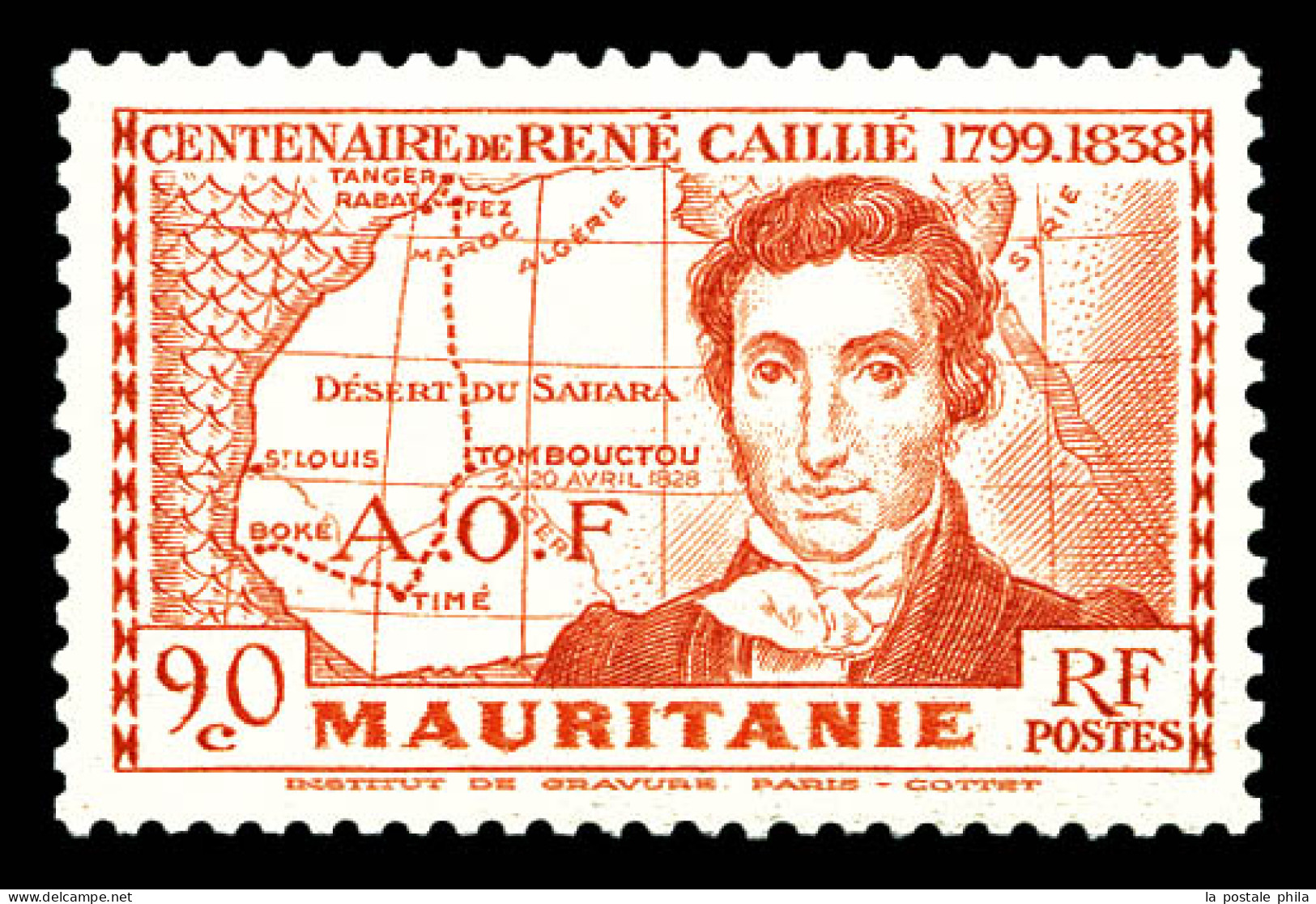 ** N°95a, René Caillié, 90c Rouge Terne, GRANDE LEGENDE, SUP (certificat)  Qualité: **  Cote: 750 Euros - Unused Stamps