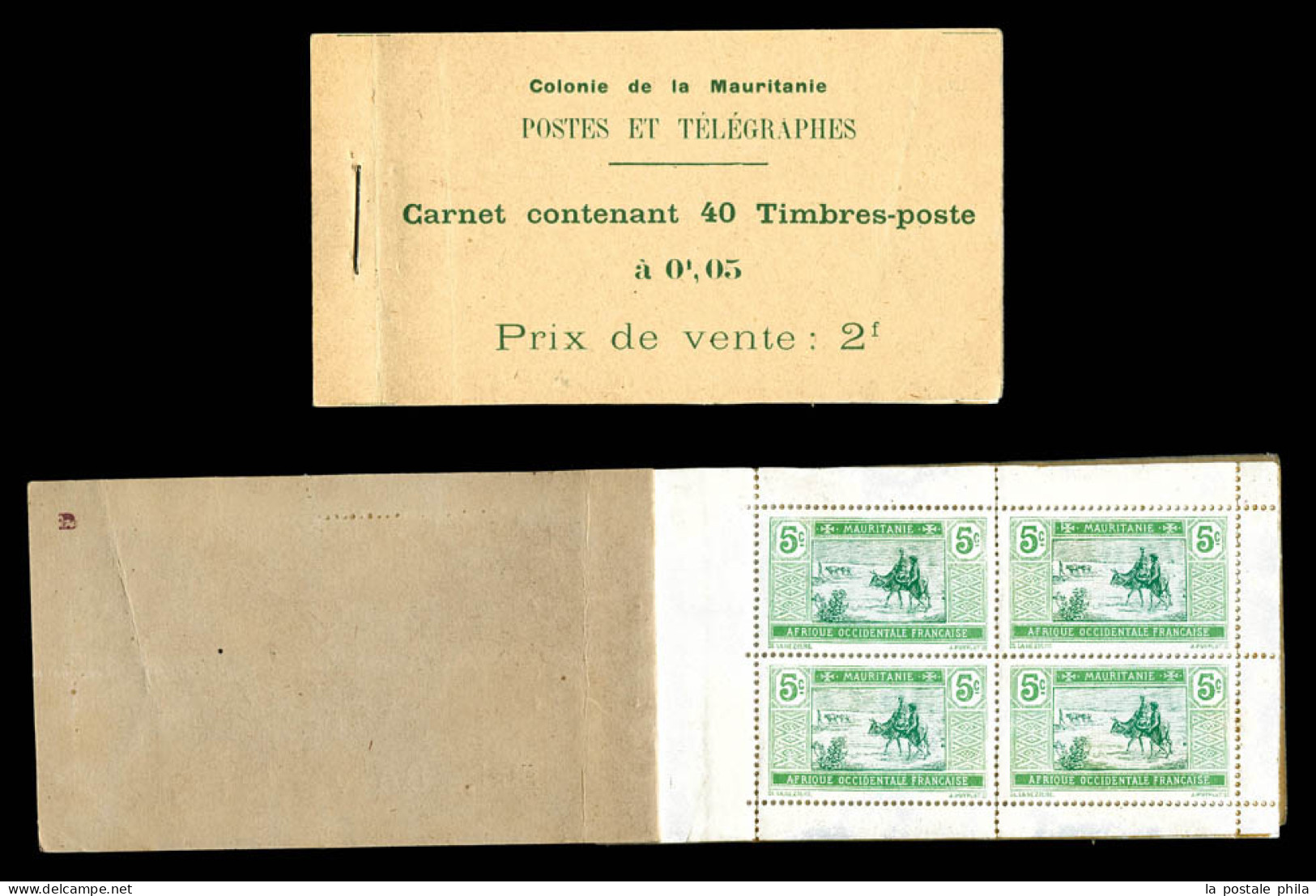 ** Carnets N°20-C1a, 5c Vert-jaune Sur Papier Couché, Carnet De 40 Timbres Avec Variété 'F' Brisé Sur La Couverture, Qua - Nuevos