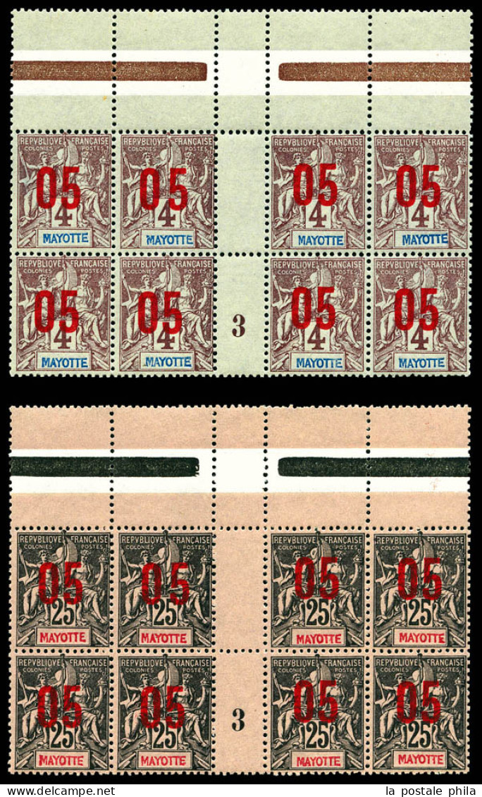 ** N°22A Et 25A, Les 2 Valeurs Surcharges Espacées Tenant à Normaux En Blocs De 8 Millésimes '3'. TTB  Qualité: **  Cote - Unused Stamps