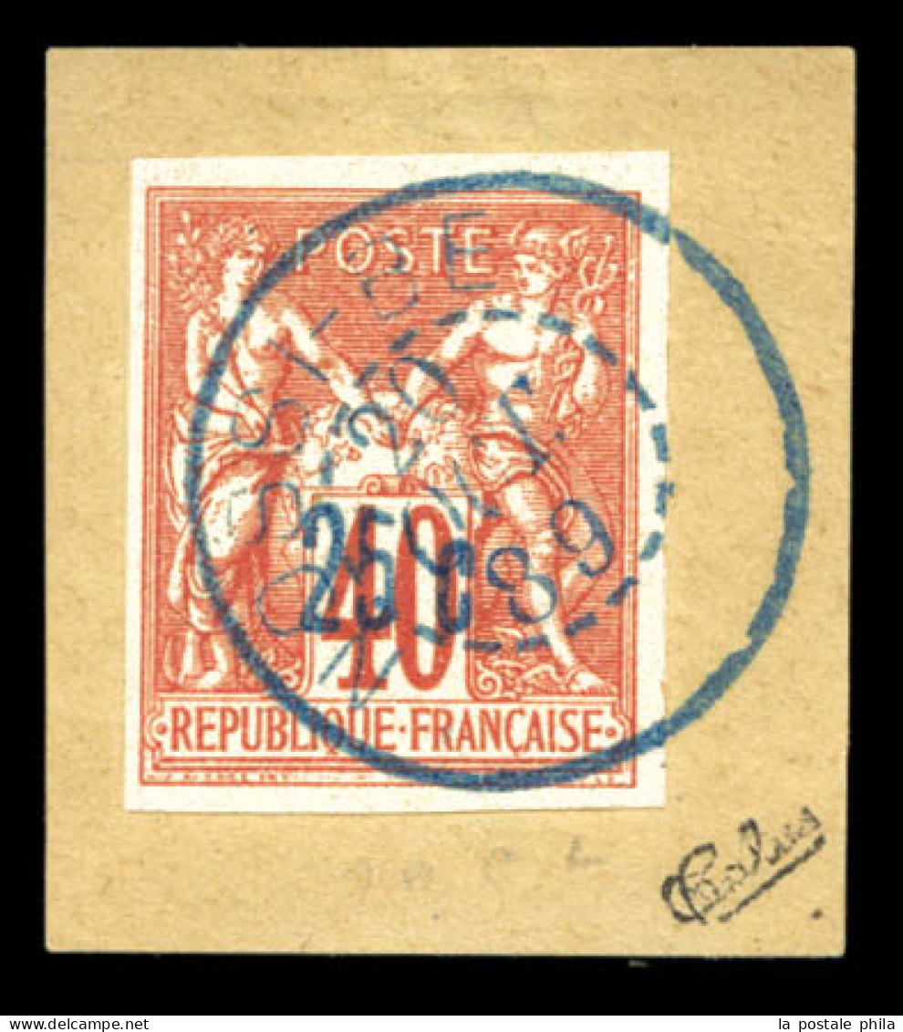 O N°7, 25c Sur 40c Orange Surcharge Bleu Pâle, Sur Son Support. SUP. R.R. (signé Calves/certificats)  Qualité: Oblitéré  - Used Stamps