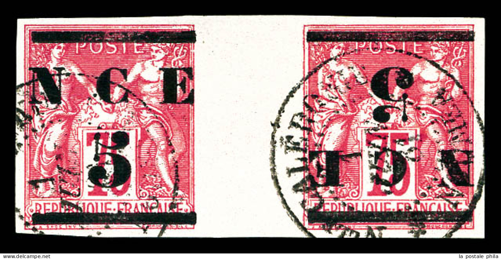 O N°7c, 5 S 75c Rose: Surchage Renversée Tenant à Normale Avec Interpaneau. TB (signé Calves)  Qualité: Oblitéré  Cote:  - Used Stamps