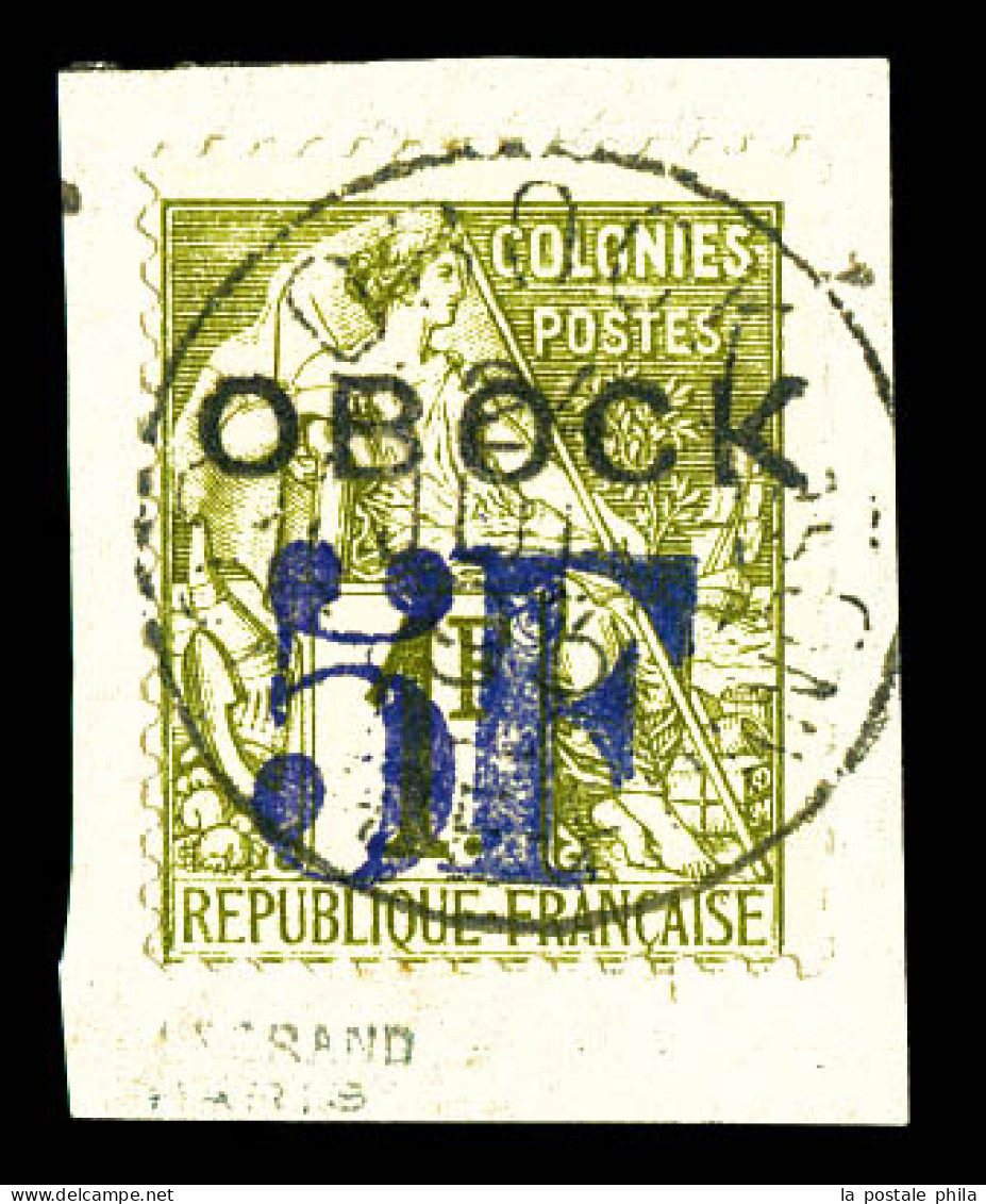 O N°31, 5F Sur 1F Olive Oblitéré Càd Obock Sur Son Support. TTB (signé Calves/certificat)  Qualité: Oblitéré  Cote: 950  - Used Stamps