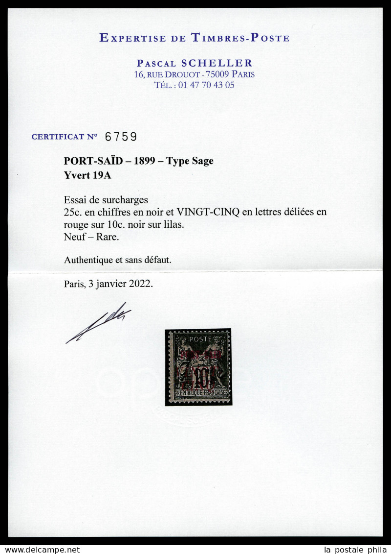 * N°19, 25c En Chiffres Noir Et VINGT CINQ En Lettres Déliées En Rouge (T III) Sur 10c Noir Sur Lilas, RR, SUPERBE (sign - Unused Stamps