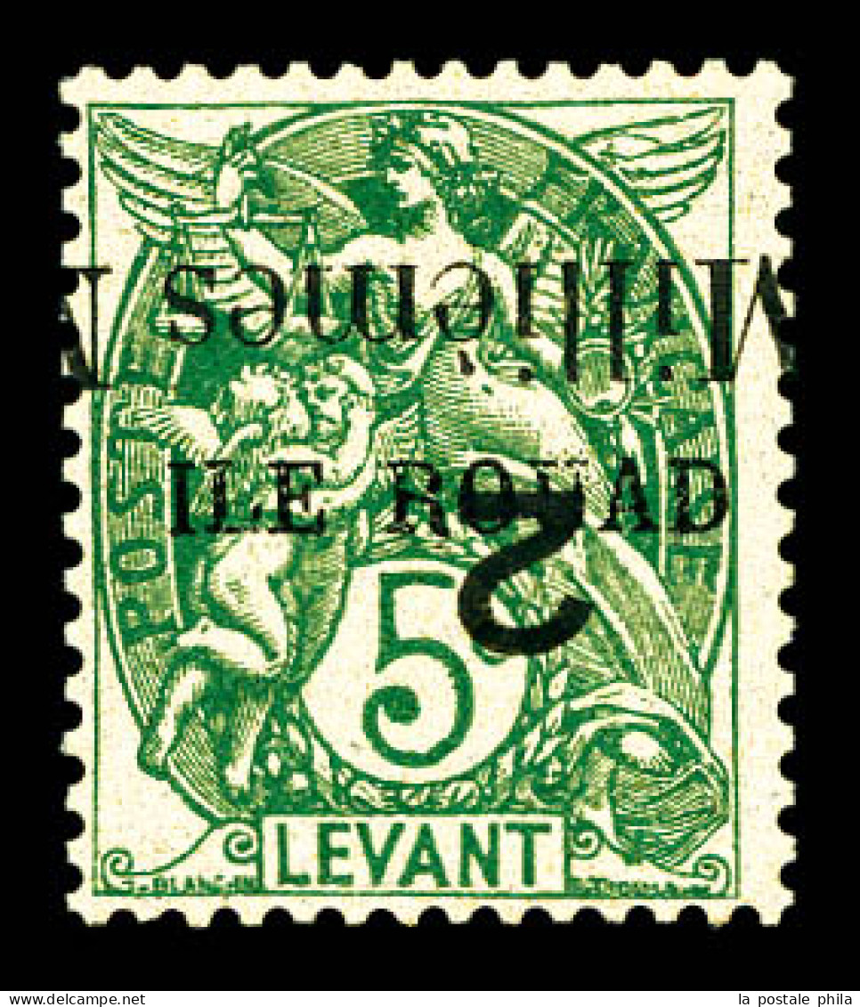 ** N°36Aa, NON EMIS, 2m Sur 5c Vert-bleu Surcharge Renversée Sur Timbre De L'île De Rouad, Fraîcheur Postale. SUP. R. (s - Unused Stamps