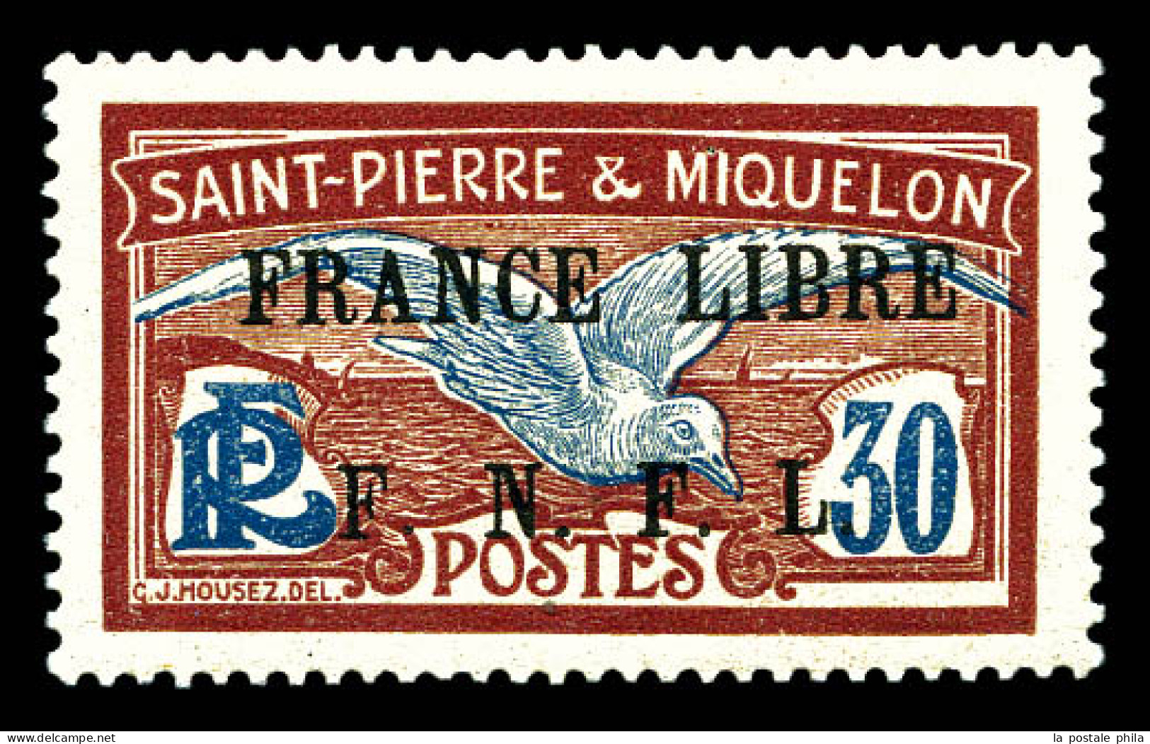 ** N°233, 30c Grenat Et Bleu Surchargé 'FRANCE LIBRE F.N.F.L, Frais. SUP. R.R. (signé Calves/certificat)  Qualité: **  C - Unused Stamps