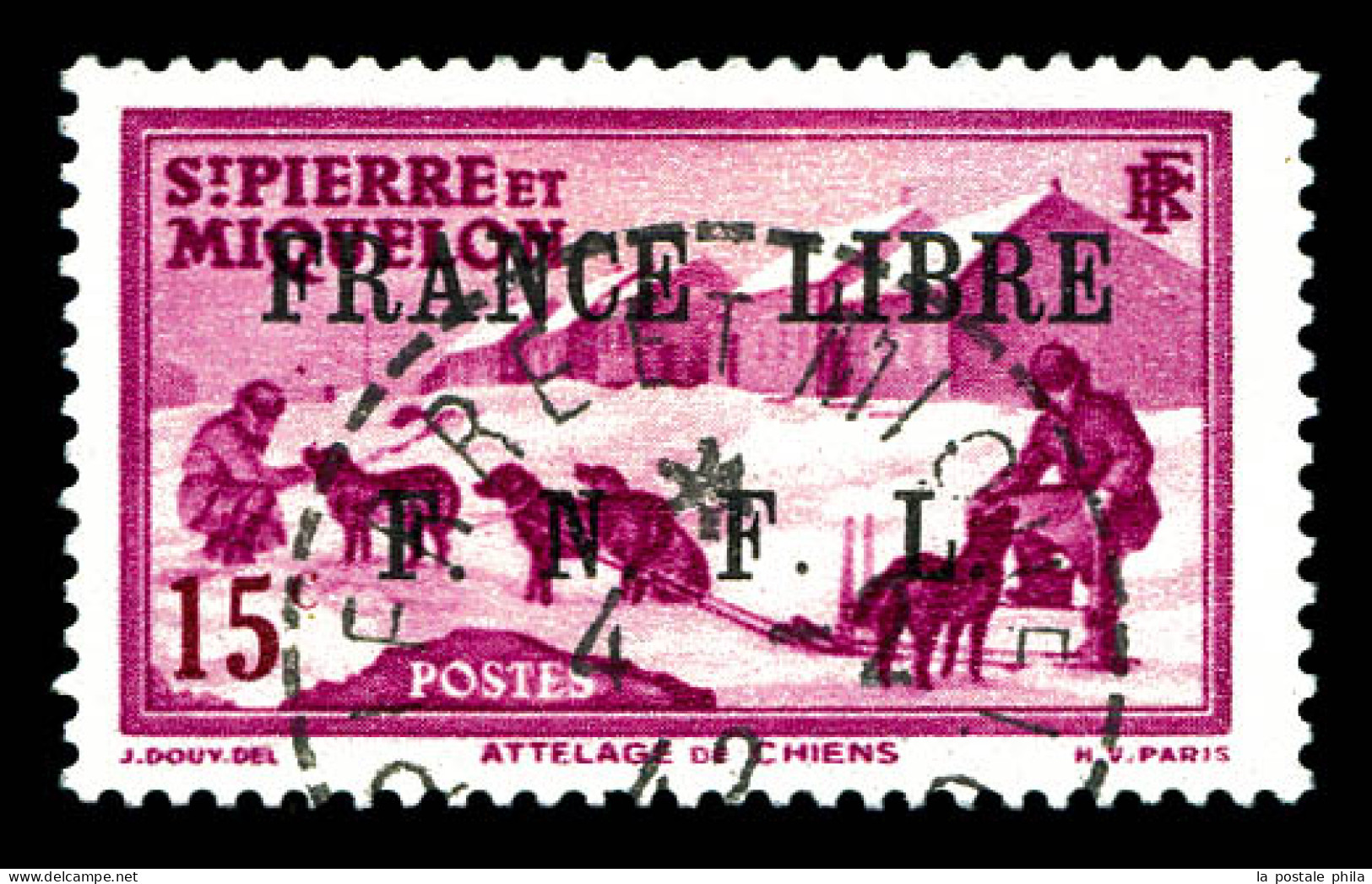 O N°251, 15c Rose-lilas Surchargé Obl Cachet à Date Avec Cercle Extérieur En Tirets Du 4 Février 42. SUPERBE. R.R (signé - Used Stamps