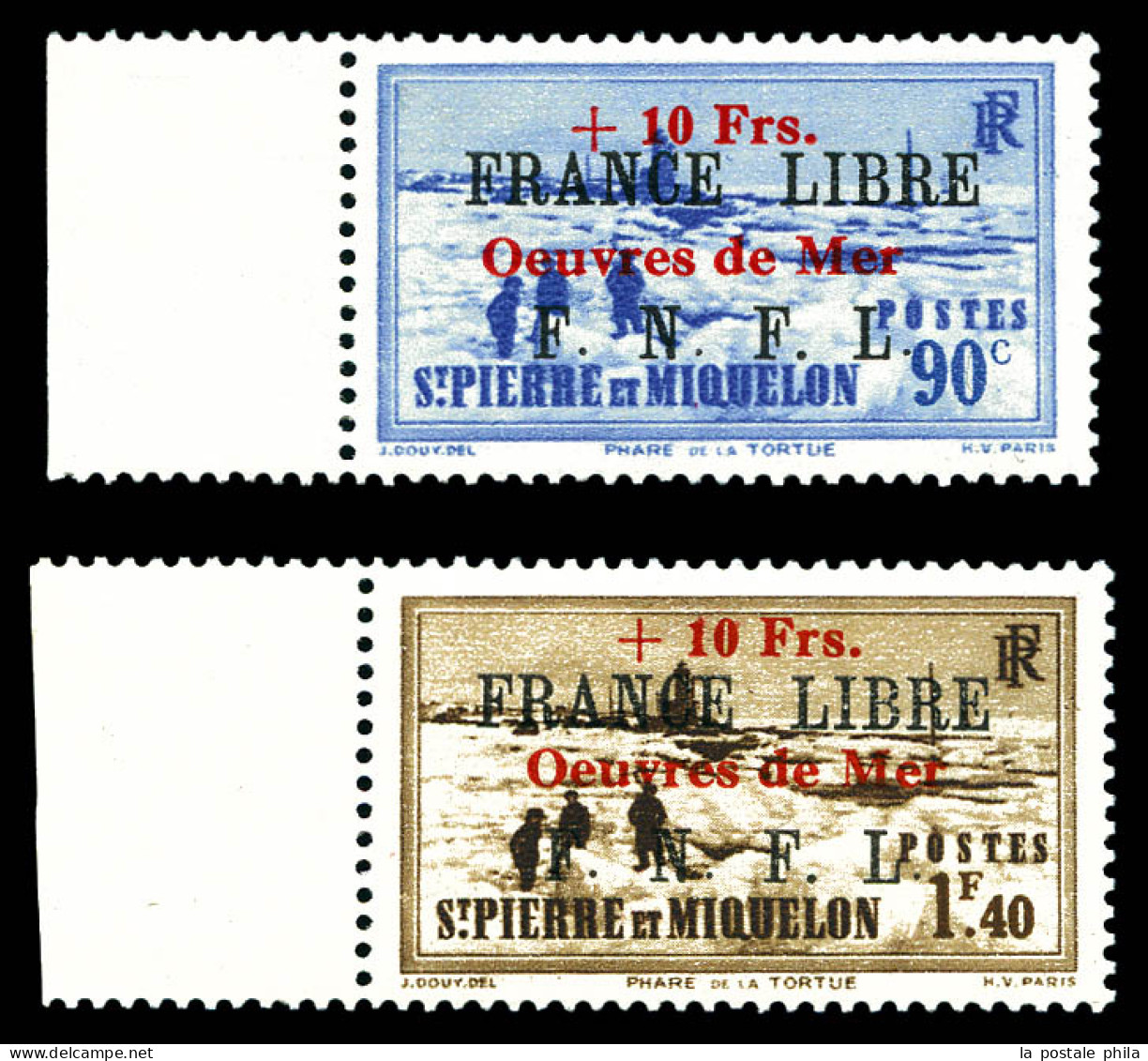 ** N°311A/B, Paire Surchargée 'Oeuvres De Mer', Bord De Feuille. TTB (signé Brun/certificat)  Qualité: **  Cote: 830 Eur - Unused Stamps