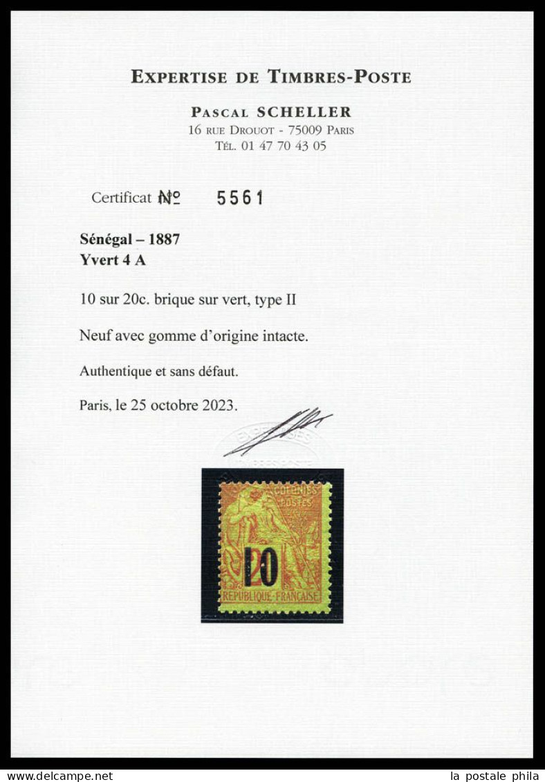 ** N°4A, 10 Sur 20c Brique Sur Vert TYPE II. SUPERBE. R. (certificats)  Qualité: **  Cote: 1750 Euros - Ongebruikt