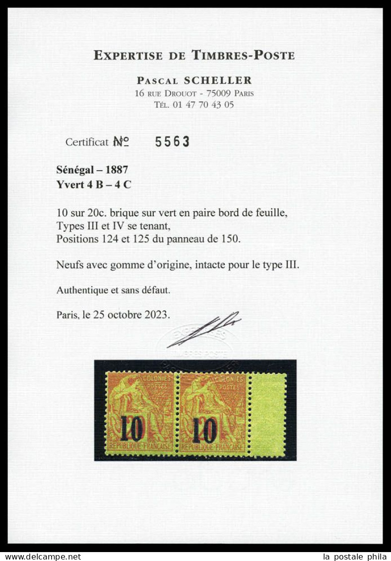 ** N°4C Et 4B, 10 Sur 20c Brique Sur Vert: Types III Et IV Se Tenant En Paire Bord De Feuille (positions 124 Et 125), Fr - Unused Stamps