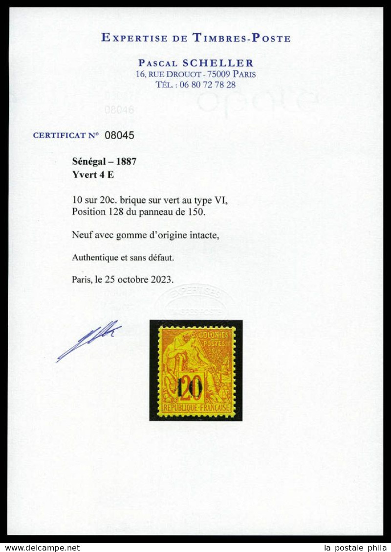 ** N°4E, 10 Sur 20c Brique TYPE VI (position 109), Très Bon Centrage, Fraîcheur Postale. SUP. R. (certificats)  Qualité: - Unused Stamps